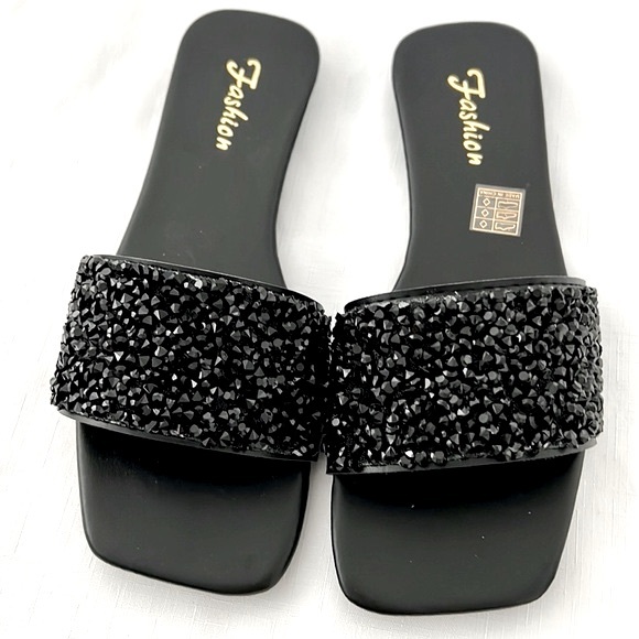 Black Textured Slip~Ons~ Slides / Dress Up or Down / Perfect For Summer - Picture 9 of 9